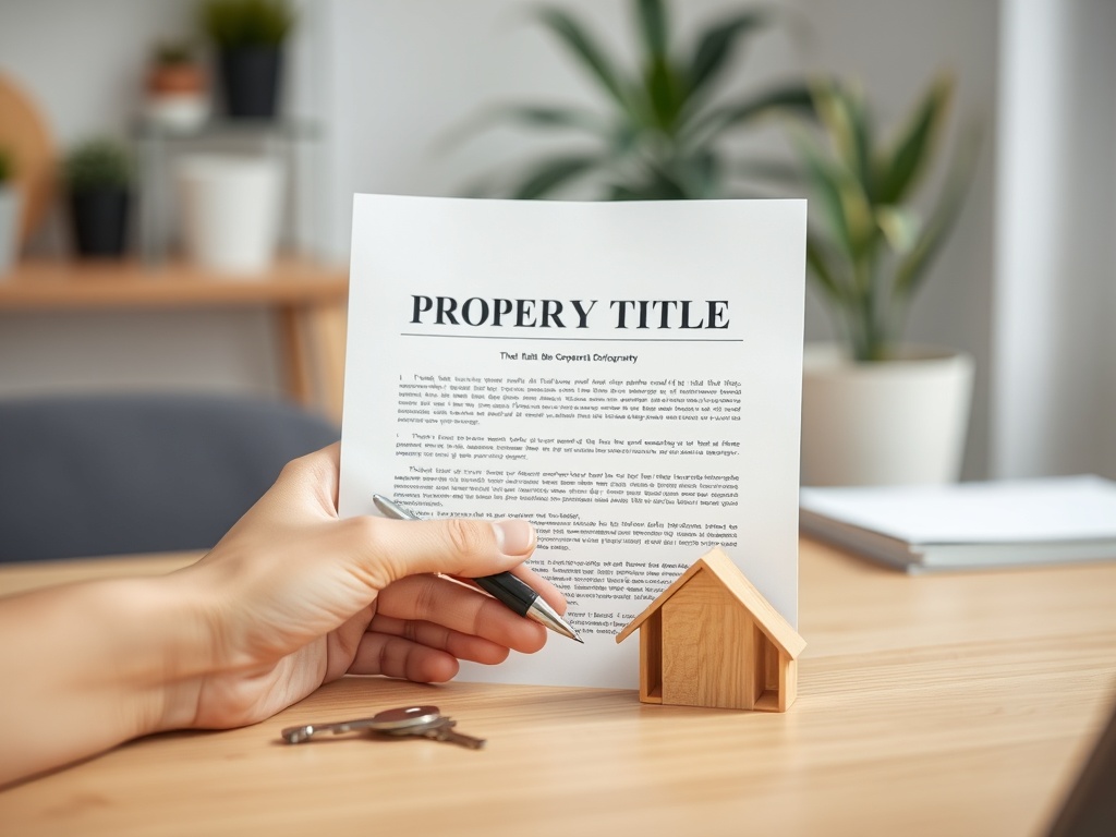 Какие документы проверять при покупке квартиры Документ на право собственности с ключами и деревянной моделью дома на столе.